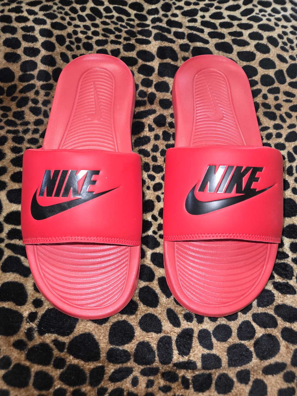 Nike Red Slide Sandals with Black Logo